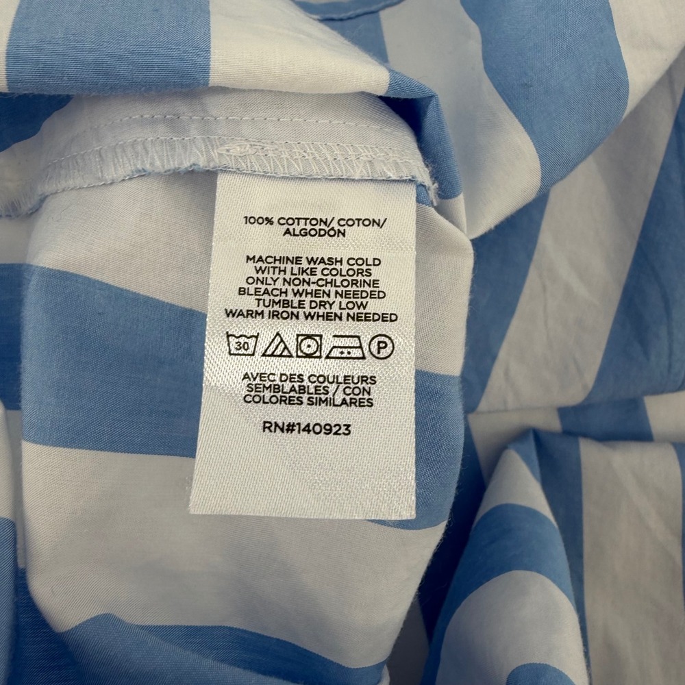 LOFT Blue & White Vertical Stripe Short-Sleeve Shirt - Picture 4 of 6